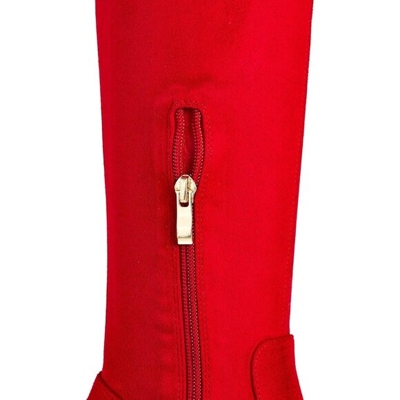 ⚡Women's Suede Red Sexy 4.3 inch Tang Thigh High Boots Over Knee Pointed Toe - Picture 2 of 9
